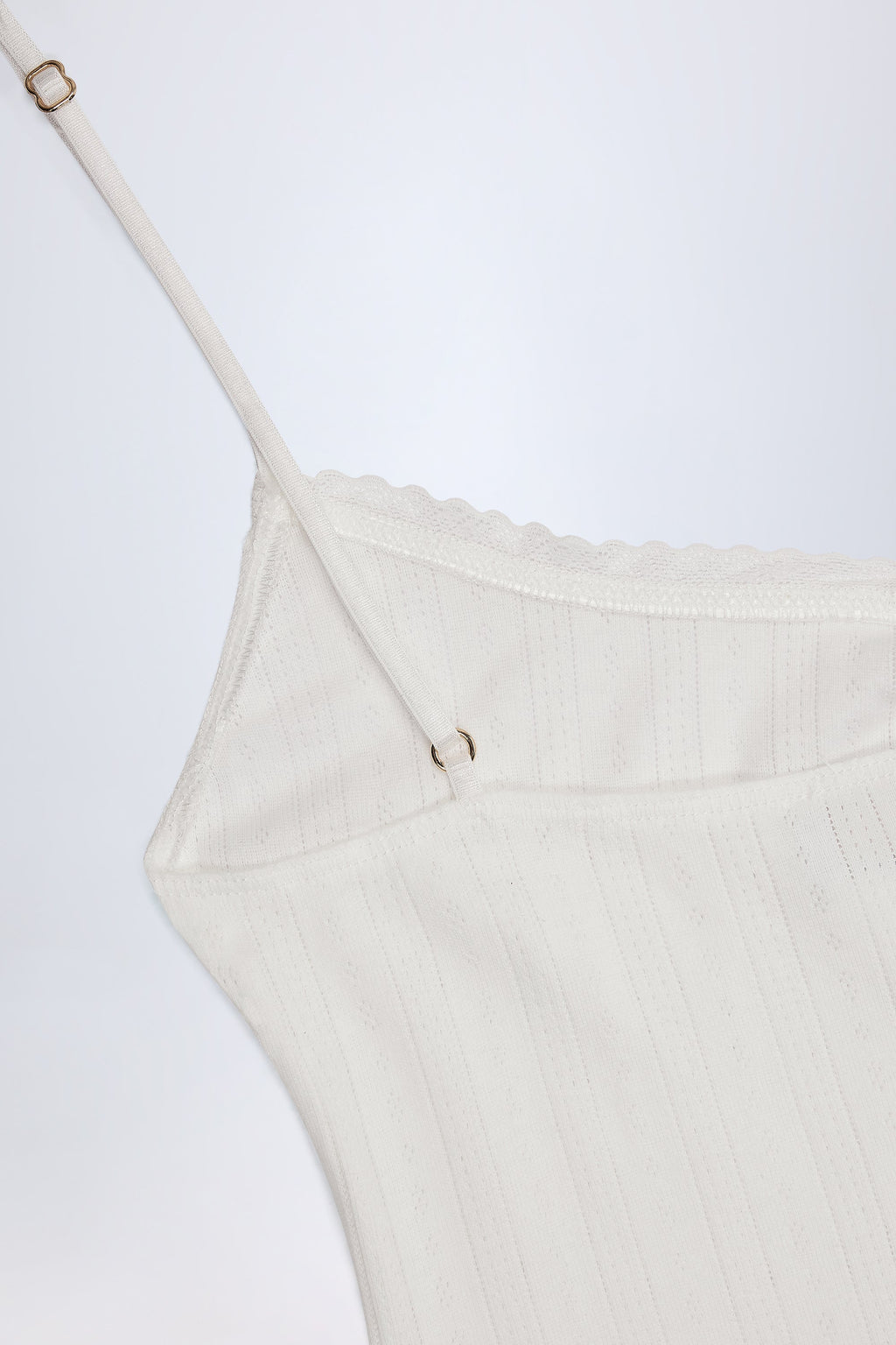 Pointelle Ruched A-Line Mini Dress in White