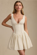 Broderie Anglaise Bow-Detail A-Line Mini Dress in Ivory