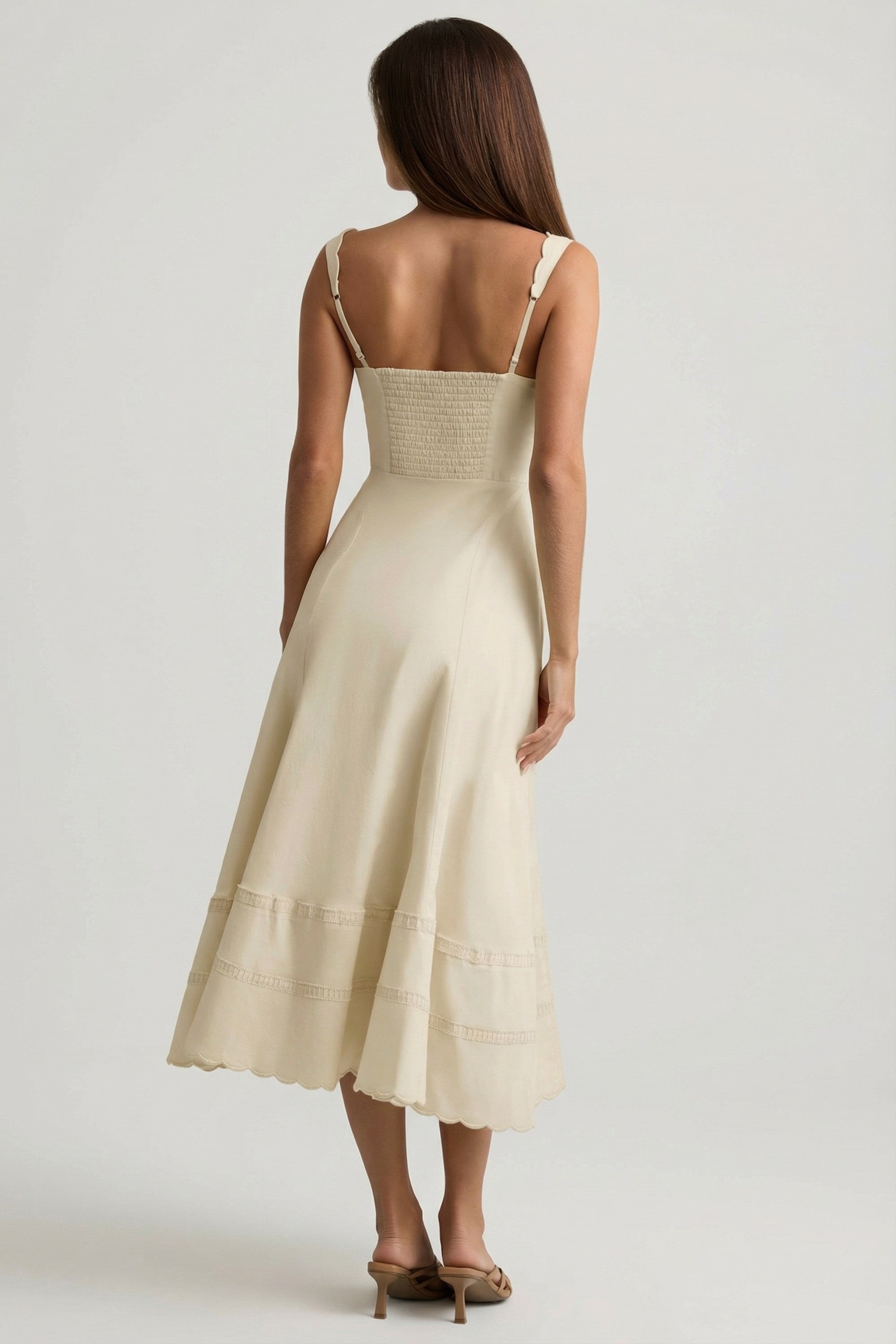 Cotton-Poplin A-Line Midaxi Dress in Ivory