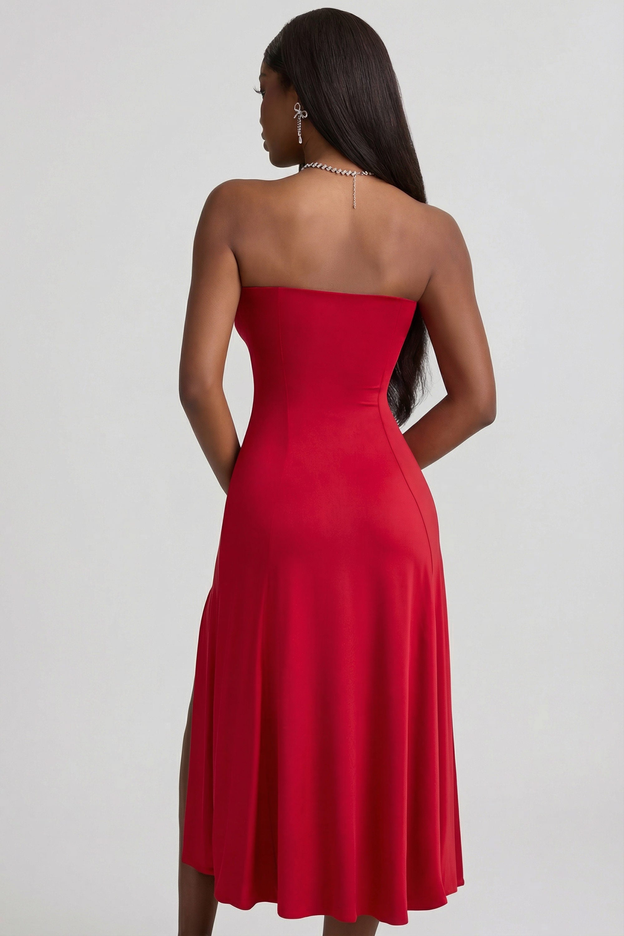 Slinky Jersey Strapless A-Line Midaxi Dress in True Red
