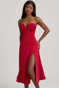 Slinky Jersey Strapless A-Line Midaxi Dress in True Red