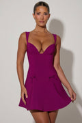 Bow-Detail A-Line Mini Dress in Plum