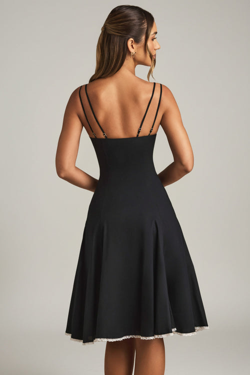 Bow-Detail A-Line Midi Dress in Black