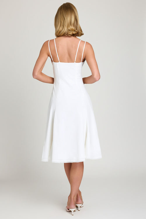 Bow-Detail A-Line Midi Dress in White
